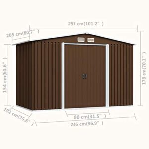 Festnight Garden Storage Shed with 4 Vents Metal Steel Double Sliding Doors Outdoor Tood Shed Patio Lawn Care Equipment Pool Supplies Organizer Brown 101.2 x 80.7 x 70.1 Inches (W x D x H)