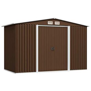 festnight garden storage shed with 4 vents metal steel double sliding doors outdoor tood shed patio lawn care equipment pool supplies organizer brown 101.2 x 80.7 x 70.1 inches (w x d x h)