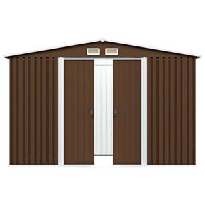 Festnight Garden Storage Shed with 4 Vents Metal Steel Double Sliding Doors Outdoor Tood Shed Patio Lawn Care Equipment Pool Supplies Organizer Brown 101.2 x 80.7 x 70.1 Inches (W x D x H)