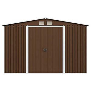 Festnight Garden Storage Shed with 4 Vents Metal Steel Double Sliding Doors Outdoor Tood Shed Patio Lawn Care Equipment Pool Supplies Organizer Brown 101.2 x 80.7 x 70.1 Inches (W x D x H)