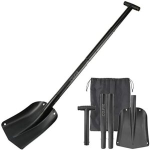 cofit 43″ retractable snow shovel, aluminium alloy snow sand mud removal tool for car outdoor camping and garden, detachable four-piece construction, black