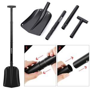 COFIT 43" Retractable Snow Shovel, Aluminium Alloy Snow Sand Mud Removal Tool for Car Outdoor Camping and Garden, Detachable Four-Piece Construction, Black