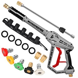 wxmech pressure washer gun with extension wand replacement 5000 psi high power washer gun 39 inch adjustable length with m22 14mm or m22 15mm fitting 5 nozzle tips with nozzle holder (grey)