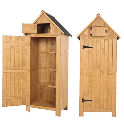 Kcelarec Outdoor Storage Shed Cabinet, Tool Shed, Wooden Garden Shed Organizer Wooden Lockers with Fir Wood