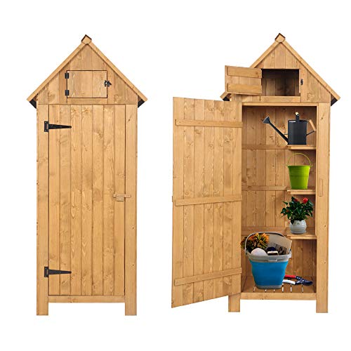 Kcelarec Outdoor Storage Shed Cabinet, Tool Shed, Wooden Garden Shed Organizer Wooden Lockers with Fir Wood