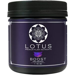 lotus nutrients boost pro series – all natural powdered plant nutrients for biggest buds & flowers made for hydroponic, coco coir, & soil to improve potency & taste for indoor & outdoor gardens (18oz)