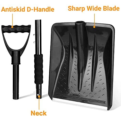 Folding Emergency Snow Shovel, Snow Shovel for Car with Extendable Ergonomical Handle and Wide Blade Scoop for Driveway Car Emergency Home Garden Camping…