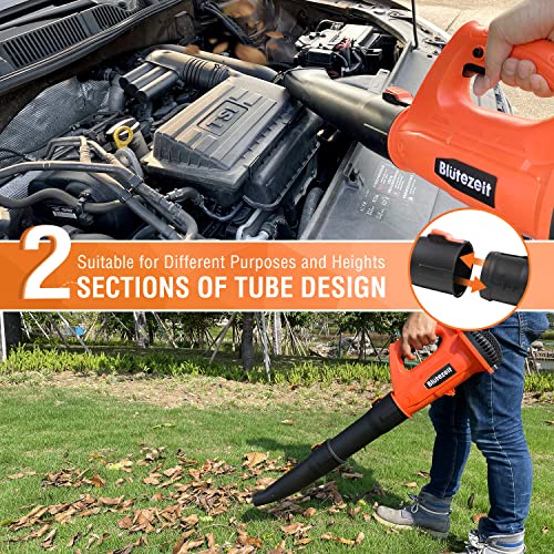 Cordless Leaf Blower - Blütezeit 21V Electric Leaf Blower 320CFM 150MPH with 4.0Ah Battery & Charger, 6-Speed Dial, 2-Section Tubes, Battery Powered for Lawn Care, Snow, Yard, Debris & Dust