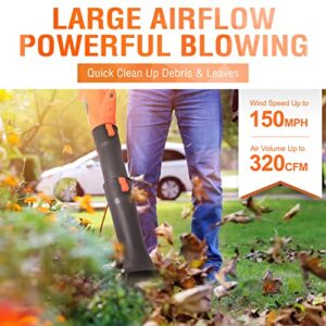 Cordless Leaf Blower - Blütezeit 21V Electric Leaf Blower 320CFM 150MPH with 4.0Ah Battery & Charger, 6-Speed Dial, 2-Section Tubes, Battery Powered for Lawn Care, Snow, Yard, Debris & Dust