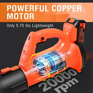 Cordless Leaf Blower - Blütezeit 21V Electric Leaf Blower 320CFM 150MPH with 4.0Ah Battery & Charger, 6-Speed Dial, 2-Section Tubes, Battery Powered for Lawn Care, Snow, Yard, Debris & Dust