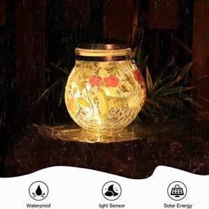 Hanging Solar Outdoor Lanterns Waterproof Crackle Glass Solar Outdoor 30 LED Lights Garden Hummingbirds Decor for Yard Lawn Garden Patio Decorations, 2 Pack