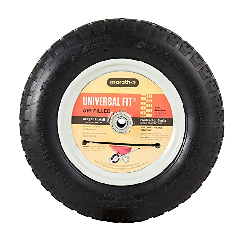 Marathon 14.5" Universal Replacement Wheelbarrow Wheel with Adapter Kit, Black