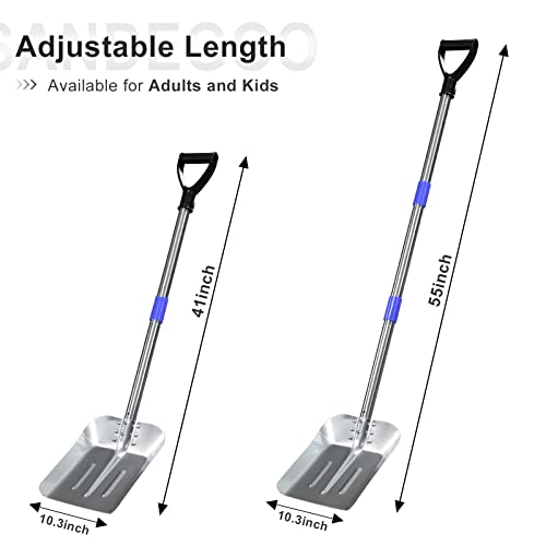 Snow Shovel for driveway-55 inch Aluminum Stainless Steel Lightweight Portable Sports Utility Forklift Trunk Camping Garden Beach Cleaning House Large Emergency