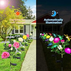 TYNLED Solar Lights Outdoor Decorative, Waterproof LED Multi-Color Changing Outdoor Solar Garden Statues Decor Lights Rose Flowers Solar Stake Lights Hummingbird Dragonfly for Garden Yard (Yellow)