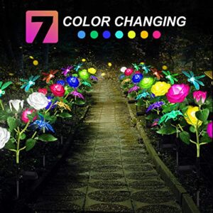 TYNLED Solar Lights Outdoor Decorative, Waterproof LED Multi-Color Changing Outdoor Solar Garden Statues Decor Lights Rose Flowers Solar Stake Lights Hummingbird Dragonfly for Garden Yard (Yellow)