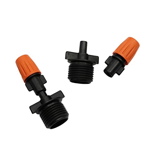 VIEUE Garden Drip Irrigation System Accessories Orange 360 Degree Atomizing Nozzle, with 1/2 Inch Male Flat Connector, Garden Irrigation Spray Atomizing Nozzle 5 Pcs