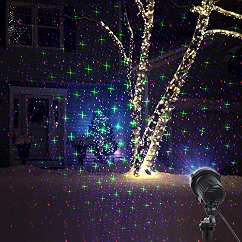 MHAZDZE Outdoor Christmas Laser Light，Red and Green Cross Star and Blue Christmas Laser Lights for Christmas and Holidays and Festive Decorations and Garden Decoration