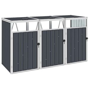 golinpeilo triple garbage bin shed steel storage shed with individually lifting lids for backyard outdoor patio garden porch 83.9″x31.9″x47.6″ anthracite