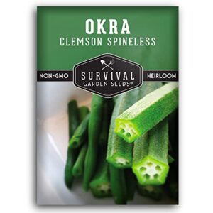 survival garden seeds – clemson spineless okra seed for planting – packet with instructions to plant and grow tender and large okra in your home vegetable garden – non-gmo heirloom variety