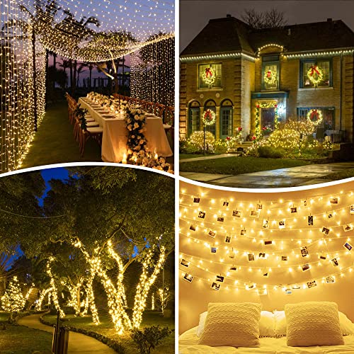 kemooie 500 LED Christmas Lights, 164FT 8 Lighting Modes Plug in Waterproof LED String Lights for Outdoor Christmas Tree Birthday Christmas Wedding Party Garden Balcony Decorations (Warm White)