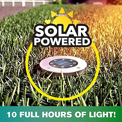 Bell+Howell Swivel Disk Lights Set of 4 Solar Ground Lights with 8 LED Bulbs - Landscape Lighting for Outdoor, Yard, Garden and Lawn – Wireless, Easy Installation, Stakes Included - As Seen On TV