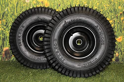 (Set of 2) Matte Black Universal Fit 15x6.00-6 Tires & Wheels 4 Ply for Lawn & Garden Mower Turf Tires .75" Bearing