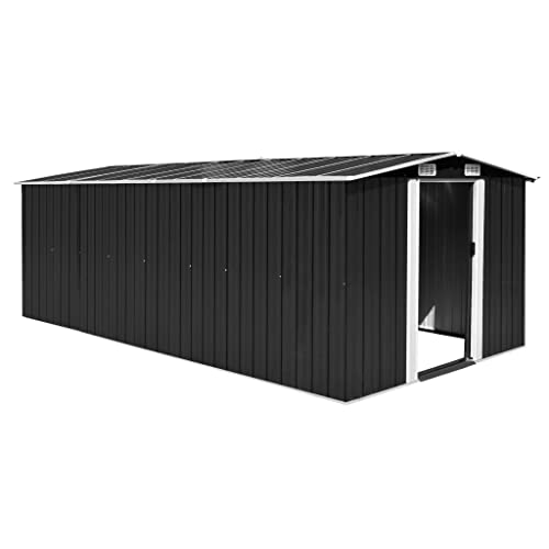 Outdoor Metal Storage Shed, Garden Shed with Door and Vents, Tool Room for Backyard, Patio, Lawn Garden Shed 101.2"x192.5"x71.3" Metal Anthracite