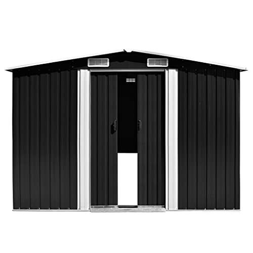 Outdoor Metal Storage Shed, Garden Shed with Door and Vents, Tool Room for Backyard, Patio, Lawn Garden Shed 101.2"x192.5"x71.3" Metal Anthracite