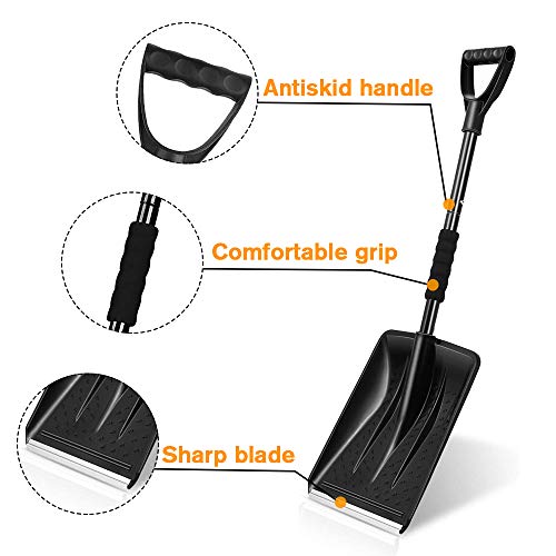 Folding Emergency Snow Shovel, Snow Shovel for Car Lightweight Portable Sport Utility Detachable Shovel for Driveway Car Emergency Home Garden Camping Beach