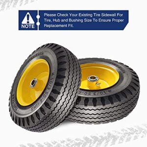 MaxAuto 2 Pcs 4.10/3.50-6" Flat Free Tire, Hand Truck/All Purpose Utility Tire on Wheel, 3" Centered Hub, 3/4" Bearings, Yellow Steel