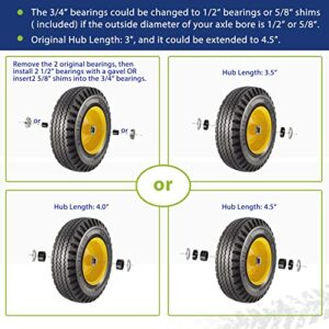 MaxAuto 2 Pcs 4.10/3.50-6" Flat Free Tire, Hand Truck/All Purpose Utility Tire on Wheel, 3" Centered Hub, 3/4" Bearings, Yellow Steel