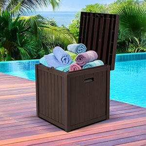 sunvivi outdoor patio storage box, 51 gallon small deck boxes outdoor waterproof patio cushion storage outside container for pool towel, garden tools, toys, brown