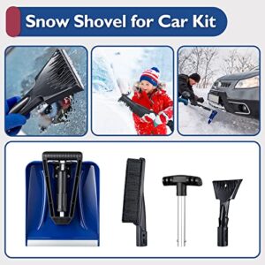 Folding Emergency Snow Shovel for Car Portable Lightweight Shovel Kit with Ice Scraper Snow Brush and T-Grip Handle Aluminum Edge Blade 9" Compact Snow Removed for Vehicle Camping Home Garden