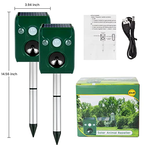 2-Pack Ultrasonic Solar Animal Repeller,Cat Repellent Outdoor with Motion Sensor Detection, Siren and Flash Repel. for Deer Dog, Squirrel, Raccoon, Skunk, Rabbit, Fox, Farm Yard Garden