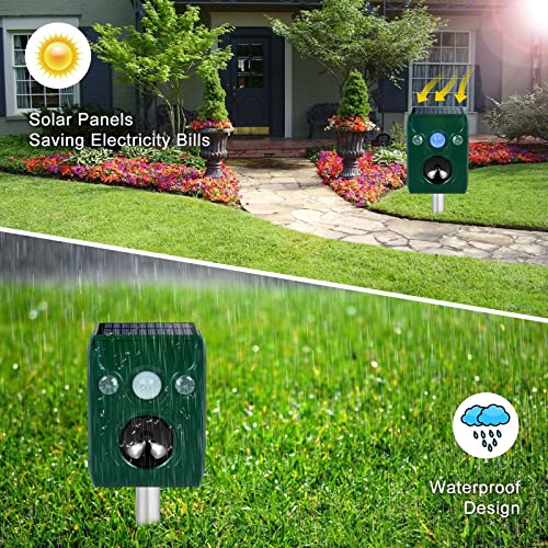 2-Pack Ultrasonic Solar Animal Repeller,Cat Repellent Outdoor with Motion Sensor Detection, Siren and Flash Repel. for Deer Dog, Squirrel, Raccoon, Skunk, Rabbit, Fox, Farm Yard Garden