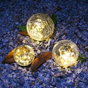 jialinxia solar lights outdoor garden decor, 1 pack cracked glass ball waterproof warm white led for outside decorations pathway patio yard lawn gardening gifts accessories, 1 globe (4.7″)