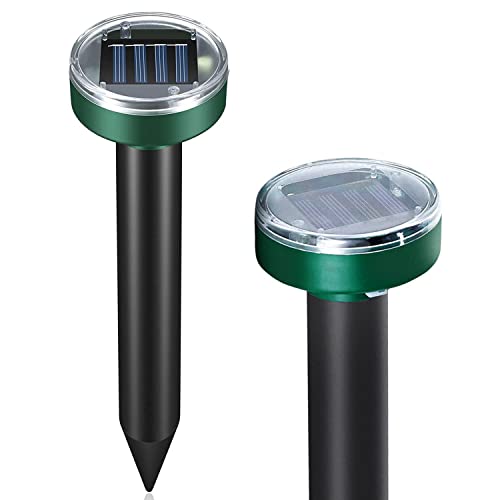 Solar Mole Repellent, Ultrasonic Mole Repellent Solar Powered, Outdoor Waterproof Ultrasonic Snake Repellent for Get Rid of Mole, Gopher, Snakes, Vole and Other Underground Pests (2 Pack)