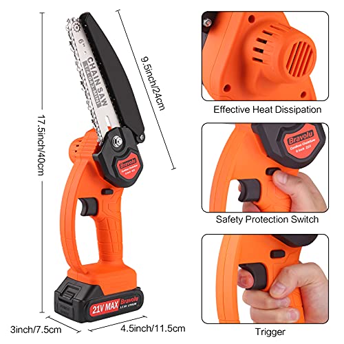 Mini Chainsaw 6 Inch, Bravolu Cordless Power Chain Saws, Portable 21V Chainsaw Battery Powered, Chainsaws Handheld Small Chainsaw for Wood Cutting Tree Trimming