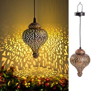 twinkya hanging solar lights outdoor decorative garden lights with warm light metal waterproof boho design, outdoor decorations for patio pathway yard garden decor (1 pack)