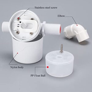 Float Valve Automatic Water Level Shut Off Control Valve Pool Auto Fill Float Valve No Electricity Needed Upgrade Mini Float Valve for Water Tank Tower Cattle Watering Drought (3/4" Side Inlet, White)