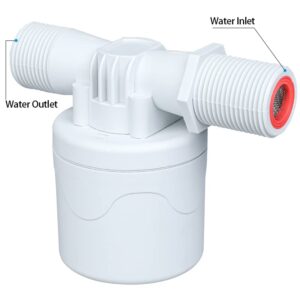 Float Valve Automatic Water Level Shut Off Control Valve Pool Auto Fill Float Valve No Electricity Needed Upgrade Mini Float Valve for Water Tank Tower Cattle Watering Drought (3/4" Side Inlet, White)