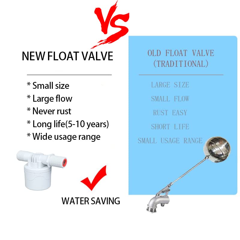 Float Valve Automatic Water Level Shut Off Control Valve Pool Auto Fill Float Valve No Electricity Needed Upgrade Mini Float Valve for Water Tank Tower Cattle Watering Drought (3/4" Side Inlet, White)