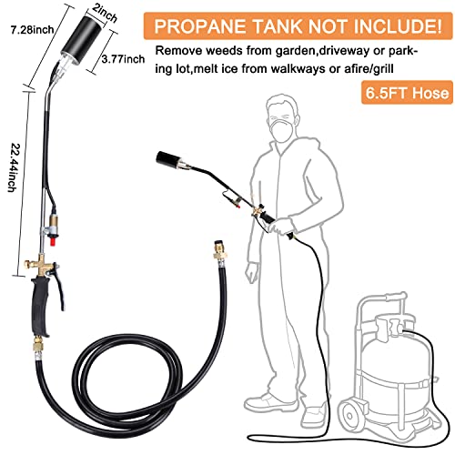 NOENOUGH Propane Torch Weed Burner Torch High Output 800,000 BTU with 6.5ft Hose Heavy Duty Blow Torch with Flame Control and Turbo Trigger Push Button Igniter for Garden Stumps Wood Ice Snow Roofing