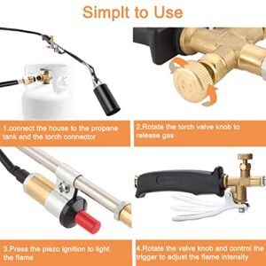 NOENOUGH Propane Torch Weed Burner Torch High Output 800,000 BTU with 6.5ft Hose Heavy Duty Blow Torch with Flame Control and Turbo Trigger Push Button Igniter for Garden Stumps Wood Ice Snow Roofing