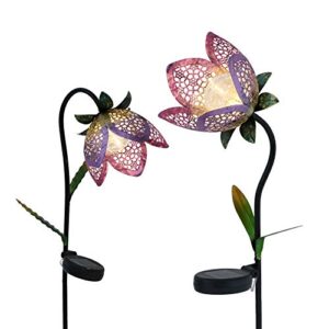 teresa’s collections flower solar garden decorations lights for lawn ornaments, 27-29.5 inch metal tulip outdoor decor decorative stake for yard porch patio, set of 2