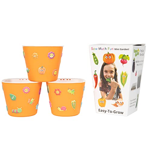 Window Garden Sow Much Fun Seed Starting, Vegetable Planting and Growing Kit for Kids, 3 Self Watering Planters, Soil, Seeds and Puffy Stickers. No Mess, Easy, Works Great! (Pumpkin)