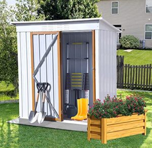 5x3ft outdoor metal storage shed, tool shed with sloping roof and lockable door&vents, a garden shed that can prevent the sun and rain, and a bike shed that can store garden tools and bicycles,yellow