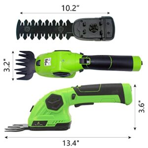 SOHONRY 2 in 1 Cordless Grass Shears Handheld Grass Hedge Trimmer, Electric Grass Clippers Shrub Bush Trimmer for Garden, with Rechargeable 8V Battery and Charger Included