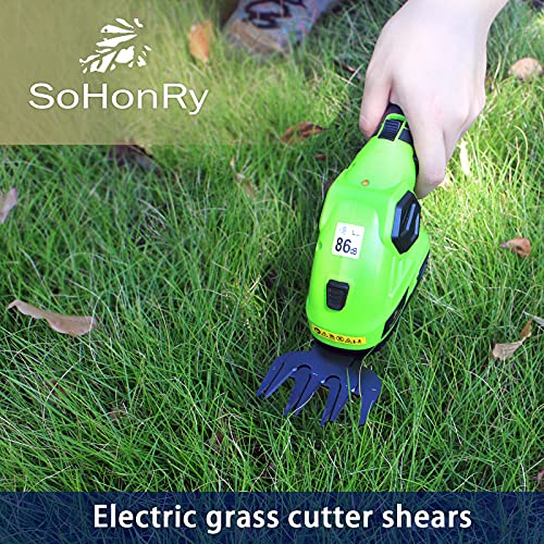 SOHONRY 2 in 1 Cordless Grass Shears Handheld Grass Hedge Trimmer, Electric Grass Clippers Shrub Bush Trimmer for Garden, with Rechargeable 8V Battery and Charger Included