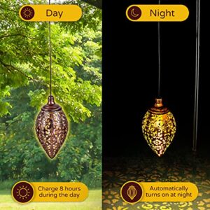 Solis Plus Outdoor Hanging Solar Light with Shepherd's Hook Included-Hanging Solar Lighting for Garden 8mm LED Solar Décor – Elegant Olive-Shaped Hanging Solar Lights Outdoor – Renewable Energy Source